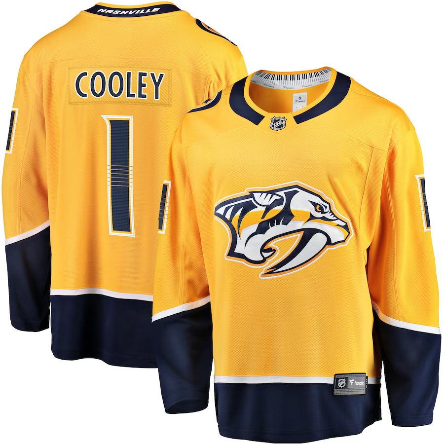 Men Nashville Predators #1 Devin Cooley Fanatics Branded Gold Home Breakaway Player NHL Jersey